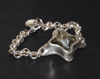 Chunky Silver Plated Chain Bracelet - Grey Resin Star Connector
