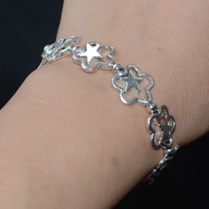 Flower chain bracelet-heart charm bracelet-fancy glass pentagram bracelet-blue green transparent fuchsia star bracelet-adjustable bracelet zdjęcie 9