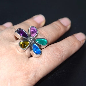 Silvering vintage ring, colourful crystal ring, five leaves flower ring, otro accesorio ring, special design and very good quality zdjęcie 6