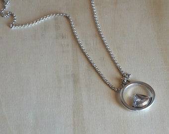 Épais collier de chaîne rempli d’argent-vintage cercle pendentif avec transparent Swarovski collier-cercle pendentif-Swarovski pendent collier