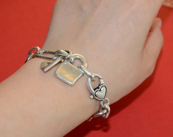 Bransoletka Chunky Lock Connector, łańcuszek z antycznego srebra Zamak