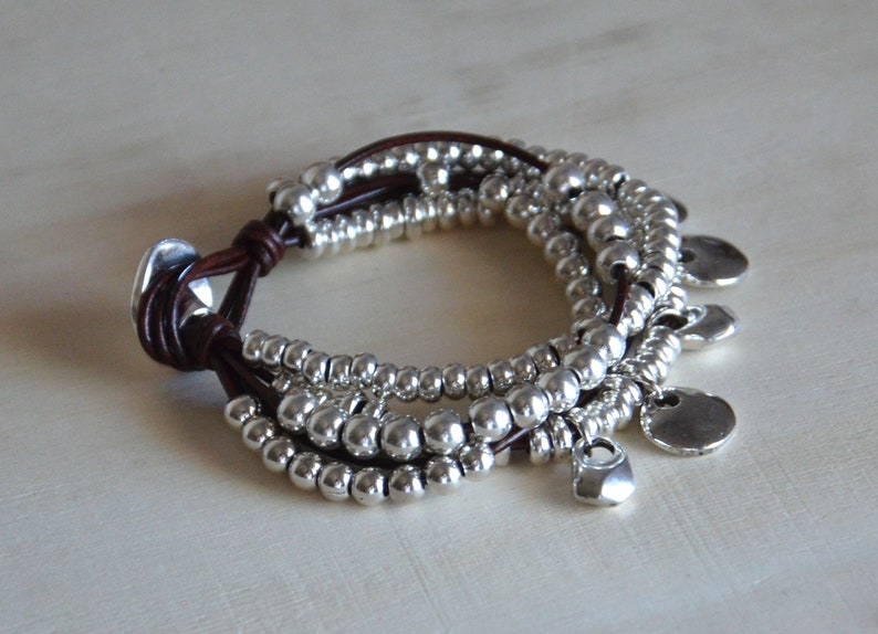 Women Leather Bracelet Zamak Beads Bracelet Silver Color - Etsy