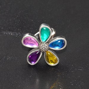 Silvering vintage ring, colourful crystal ring, five leaves flower ring, otro accesorio ring, special design and very good quality zdjęcie 10