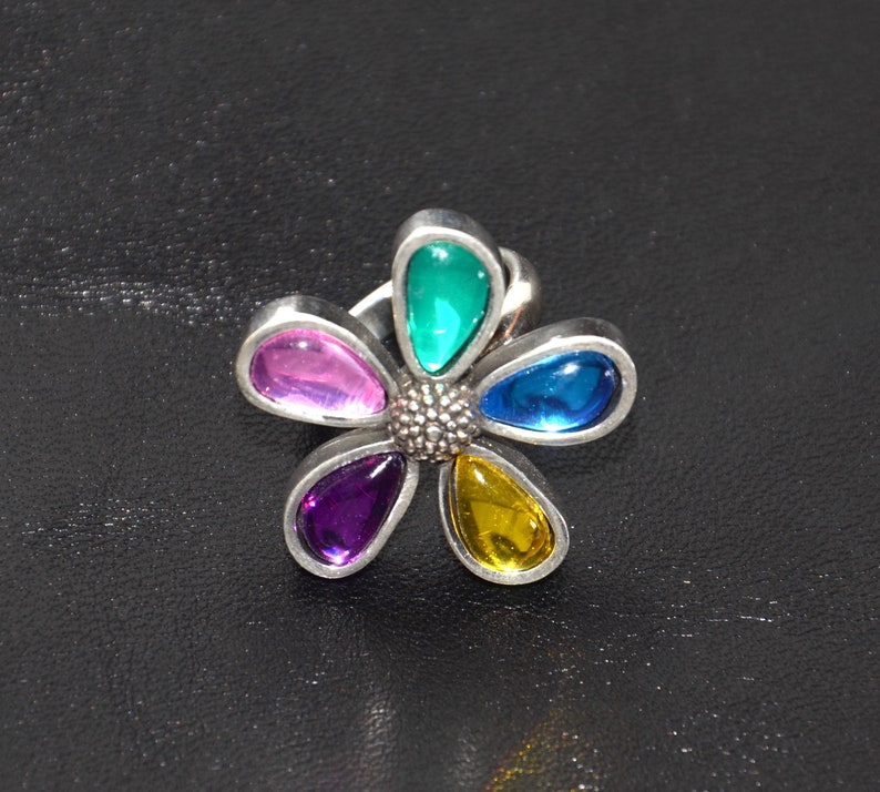 Silvering vintage ring, colourful crystal ring, five leaves flower ring, otro accesorio ring, special design and very good quality zdjęcie 10