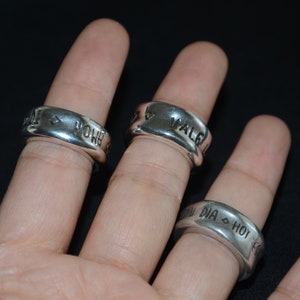 Silvering vintage ring, with writing hoy es un gran dia, vale la pena ser feliz, todo lo que necesitas es amor, good quality zdjęcie 8