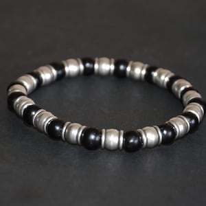 Unisex bracelet-man bracelet Thick silver plated Zamak bracelet-jet stone beaded bracelet-silver and black bracelet-original design bracelet