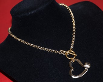 18k gold plated chain necklace with big irregular gold heart pendant-unique style women short necklace-OT closure necklace-uno de 50 style