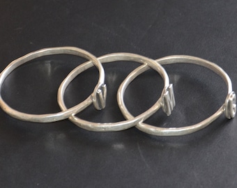 Vintage Initial Silver Filled Bangle Bracelet, M/V/C Letters