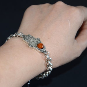 Thick silver filled chain bracelet orange resin inserted Fatima hand connector bracelet-high quality Spain made Zamak chain bracelet zdjęcie 6