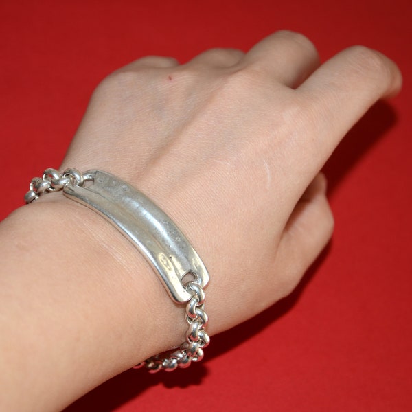 Thick silver plated chain bracelet-silvering irregular rectangle bar connector bracelet-uno de 50 style bracelet-adjustable chain bracelet