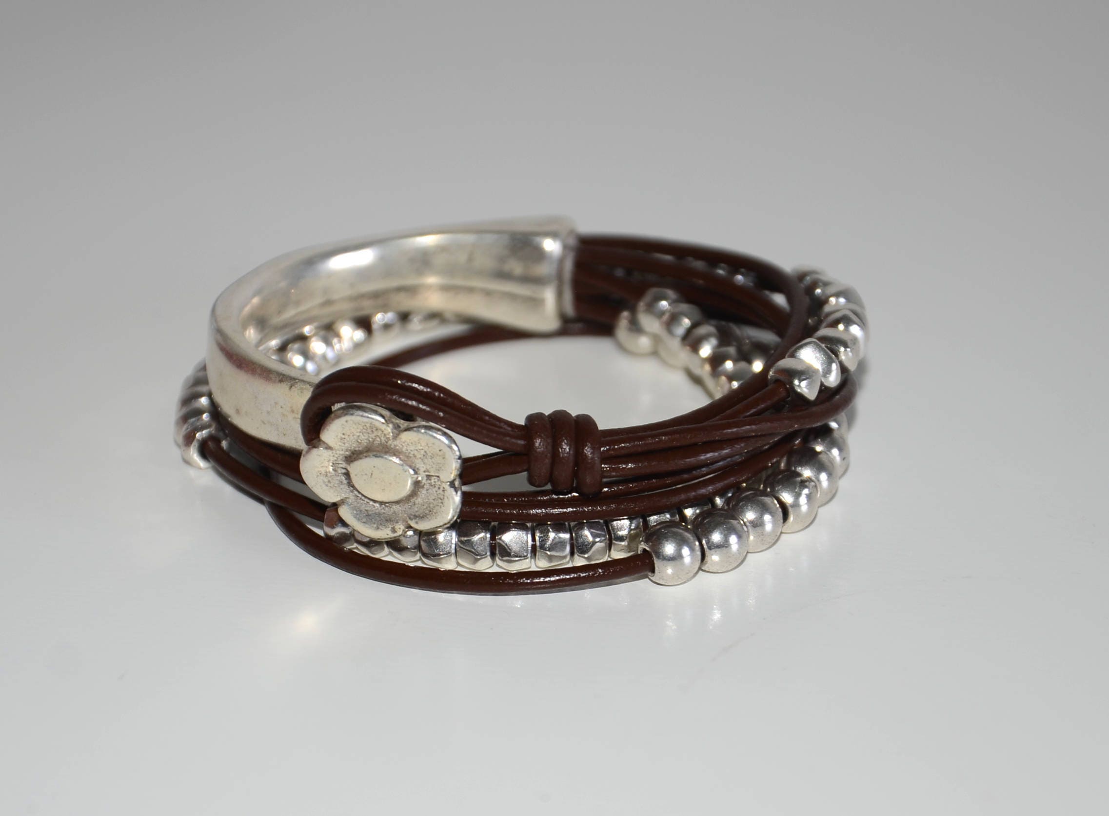 Women Leather Bracelet Zamak Beads With Flower Tube Clasp - Etsy