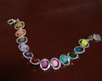 Agate beaded bracelet-love charm bracelet-Zamak bracelet-oval cicle passing beads bracelet-original design bracelet- colourful bracelet