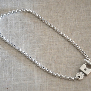 Thick Silver filled chain necklace-lock closure choker-lock necklace-silver necklace for women-customized chian neckalce-lock necklace