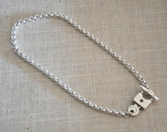 Thick Silver filled chain necklace-lock closure choker-lock necklace-silver necklace for women-customized chian neckalce-lock necklace