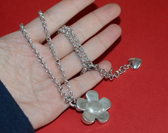 Thick silver plated chain necklace-flower pendant necklace- uno no de 50 style necklace-stylish unique necklace-charm necklace