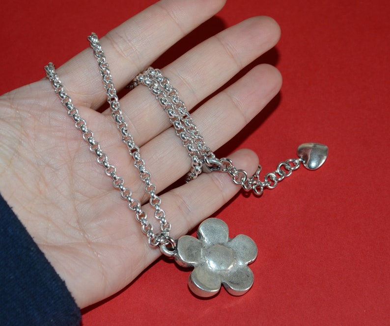 Thick silver plated chain necklace-flower pendant necklace uno no de 50 style necklace-stylish unique necklace-charm necklace zdjęcie 1