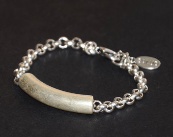 Unisex Silver Plated Tube Chain Bracelet, Vintage Style