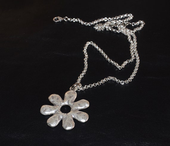 Thick Silver Plated Chain Necklace-flower Pendant Necklace-stylish