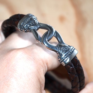 haute qualité tressé cordon cordon aimant homme bracelet-craqué épais argent plaqué acier inoxydable tube homme bracelet-cuir noir brun
