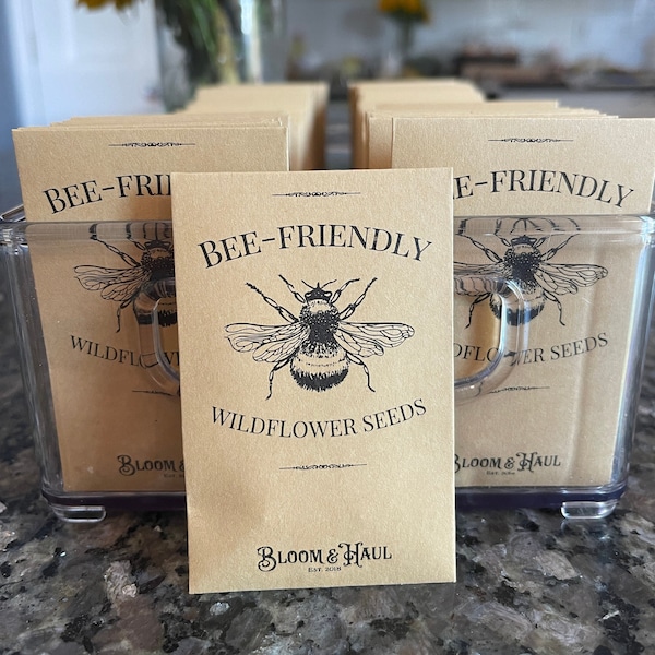 Bee Friendly Seed Packet favor for wedding, bridal, baby shower, mothers day, earth day, 150 seeds included