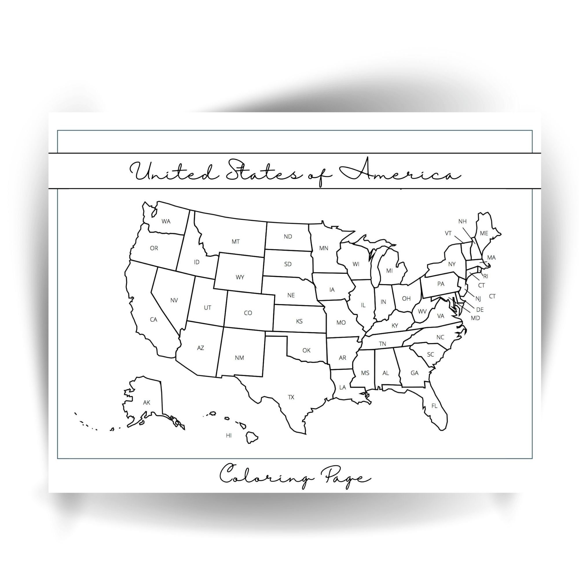 usa map printable united states travel map usa coloring page etsy