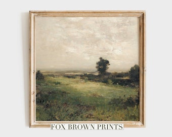 Impression vintage de paysage de ferme : peinture à l'huile carrée (impression numérique)