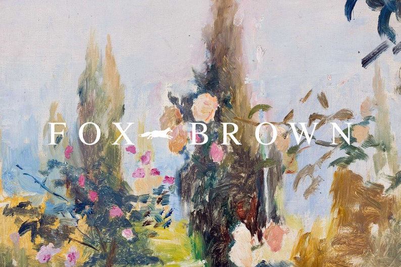 Abstract Landscape Oil Print, Vintage Colorful Painting of Blooming Garden