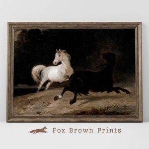 Impresión de caballo vintage / pintura ecuestre cambiante / animales antiguos caballos corriendo arte de la pared del óleo / bellas artes IMPRIMIBLE paisaje de caballo salvaje