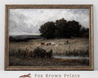 Vintage River Landscape Print: Farmhouse Wall Art (Digital Download)