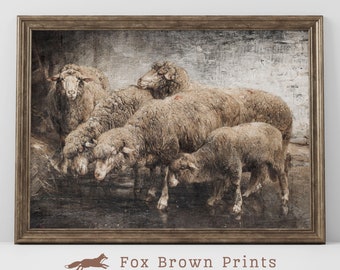 Vintage Sheep Landscape Print: Farmhouse Cottagecore Wall Art (Digital Download)