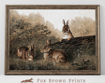 Pintura vintage de coelhinhos da Páscoa: decoração de primavera em estilo fazenda (download digital)