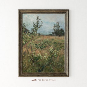 Vintage Meadow Landscape Oil Painting, Field Landscape Apple Trees PRINTABLE Wall Art, Summer Wall art Print, Square Vintage Digital Print