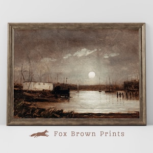 Vintage Moody Seascape Painting | Vintage Seascape Oil Painting | Moody Coastal Print | Coastal Decor | rustic Digital Printable | Harbour