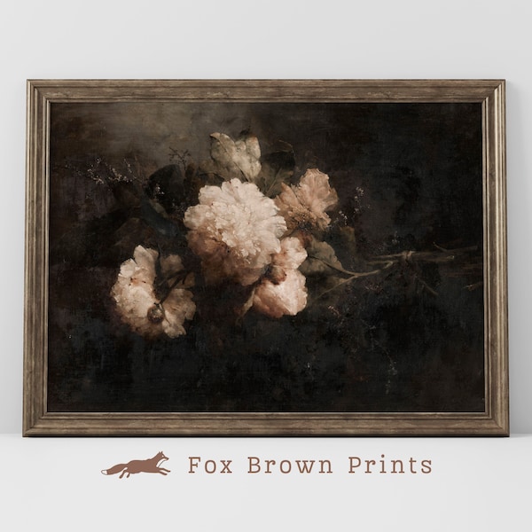 Floral Art Prints Vintage Download |Moody Flower Painting | Printable Vintage Floral Art | Antique Still Life | Botanical Oil Painting