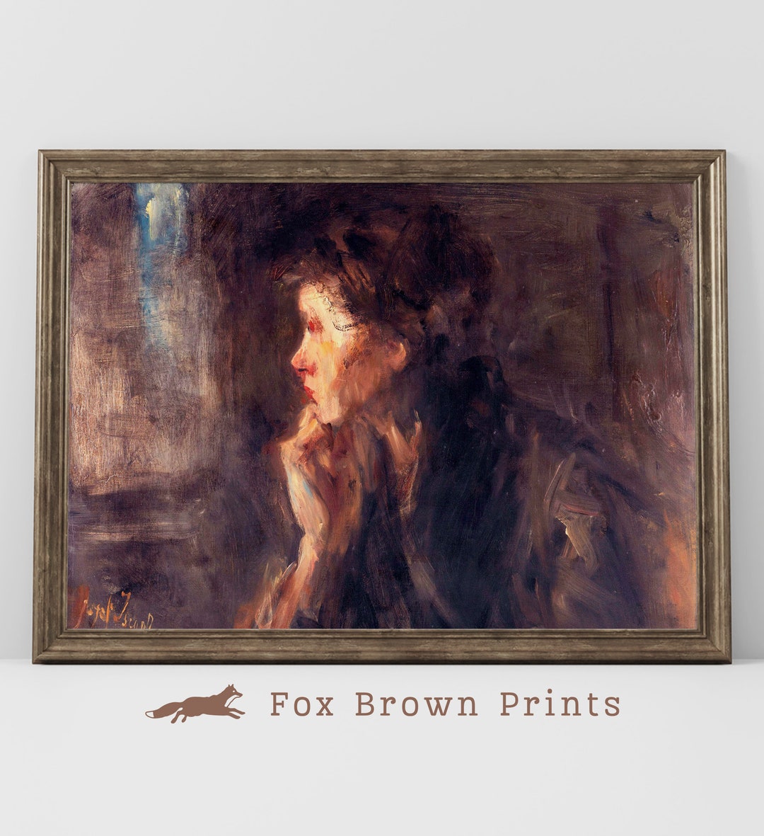 Vintage Woman Portrait Art Print: Farmhouse Oil Painting (digital ...