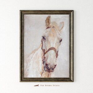 Vintage Oil Painting of Horse PRINTABLE Equestrian Portrait, Horse Gift Wall Decor Animal Print, White Horse Lover Gift Vintage Muted art