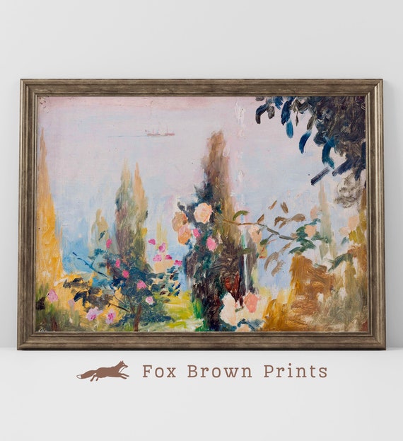 Abstract Landscape Oil Print, Vintage Colorful Painting of Blooming Garden, PRINTABLE Art Print | 1021