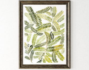Botanical Leaf Watercolor Print: Green Home Decor (Digital Download)