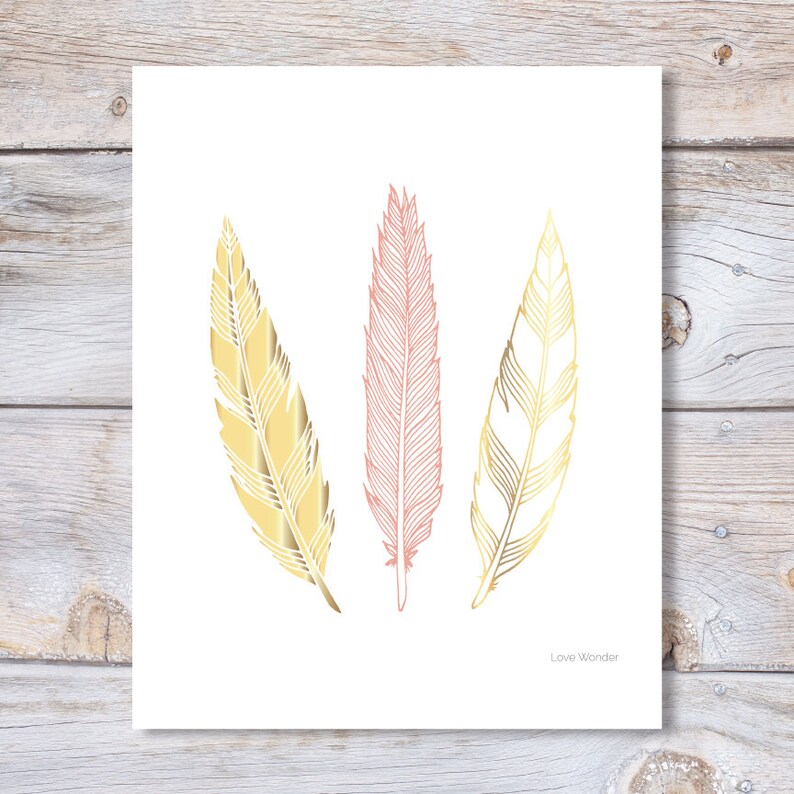 Feathers Print GOLD FEATHER Art Print 8x1012x16 Gold Digital Etsy