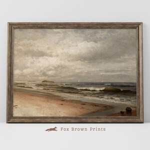 Vintage Ocean Seascape Painting, Coastal Landscape Art Print, Beach House Wall Art, Muted Beach Print, vintage Seascape Decor, Neutral print