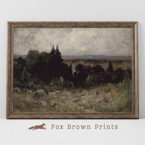 Vintage Moody Landscape Painting: Dark Forest Art PRINT (Digital Printable)