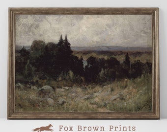 Vintage Moody Landscape Painting: Dark Forest Art PRINT (Digital Printable)