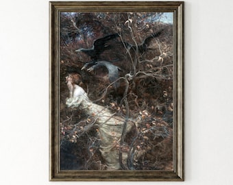 Dark Academia Print: Gothic Woman and Crows (Digital Download)