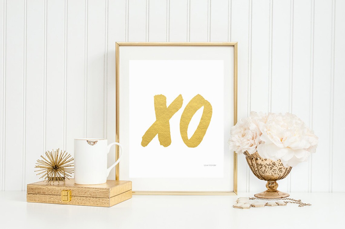 XO Art Printable Art Gold Art Print 8x10 12x16 Love Sign Etsy