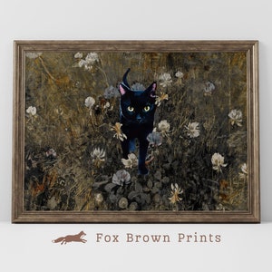Vintage Black Cat Garden Print: Witchy Gallery Wall Art (Digital Download)