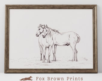 Vintage Horse Sketch Art Print: Antique Equestrian Pencil Drawing (Digital Download)