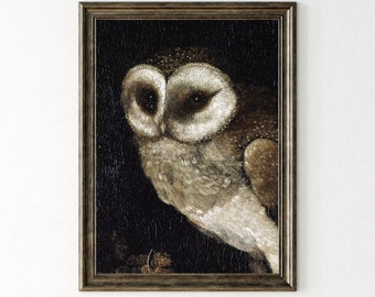 Dark Moody Wall Art Owl Print Vintage Painting Printable Download, Antique Owl Painting Wall Art, Dark Academia Decor, Vintage Animal print