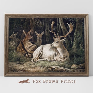 Vintage Deer Painting PRINTABLE Digital Wall Art | Stag Vintage Woodland Art | Antique Animal Farmhouse Decor | Rustic Deer Woodland Print