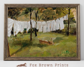 Vintage Laundry Room Art Print: Farmhouse Oil Painting (Digital Download)