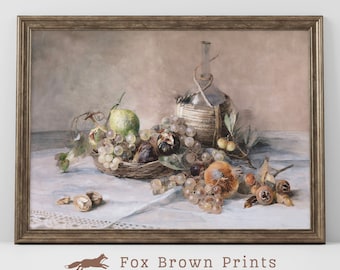 Vintage Fruit Still Life Painting Print: Rustic Kitchen Wall Art (Digital)